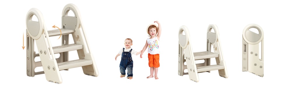 Дитячий табурет-сходилка 2-3 сходинки, регульована висота, складана, для ванної, дитячої кімнати, кухні (рожевий + білий)