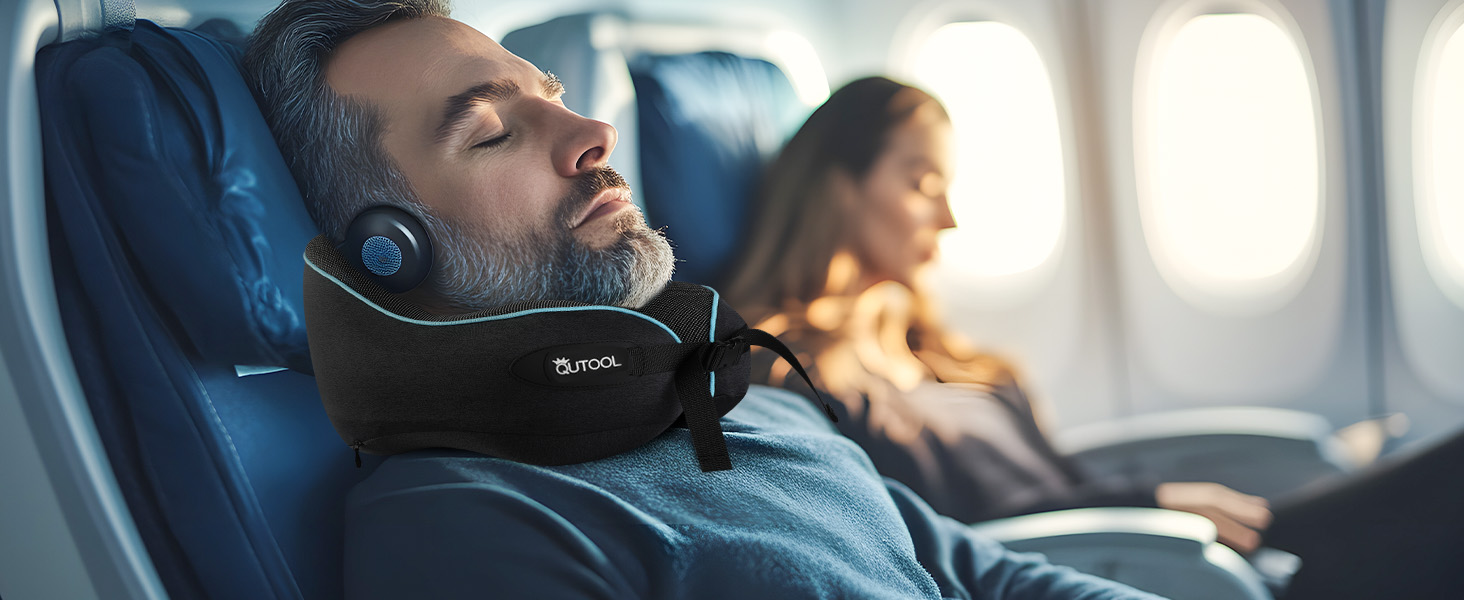 Подушка для шиї у літак з Memory Foam, регульовані ремені, дихаючий чохол, підтримка шиї для подорожей (літак, авто, поїзд). У комплекті: чохол для зберігання з гачком