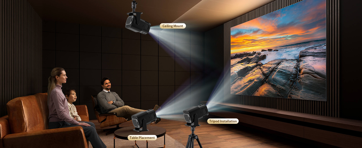 Портативний відеопроектор Mini Beamer 1920x1080P з підтримкою Android TV, WiFi 6, BT5.2, HDMI, USB, PS5, Laptop та мишкою