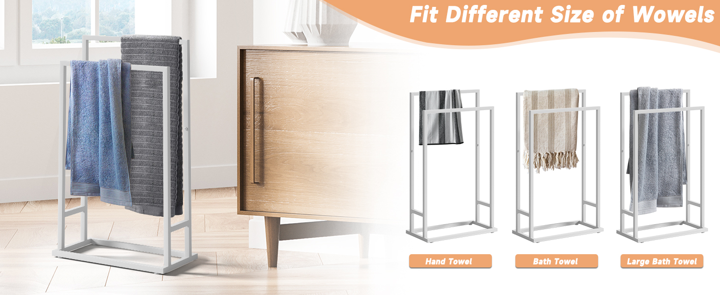 Підставка для рушників на підлозі, металева, з 2 перекладинами, для ванної кімнати, стабільна, економна, в індустріальному стилі (білий)