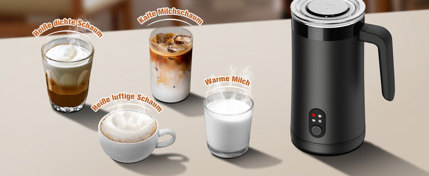 Електричний спінювач молока 400 мл 4-в-1 для гарячого та холодного молока, автоматичне вимкнення, для капучіно, лате макіато (чорний)