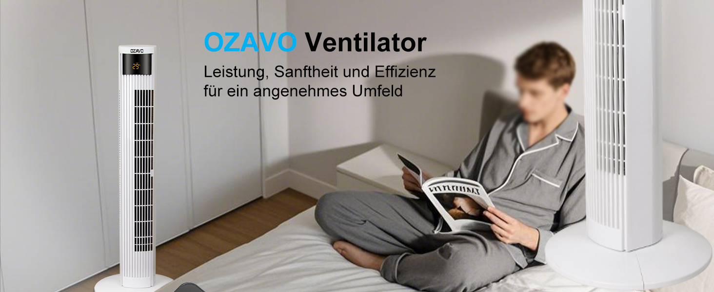 Вентилятор вежовий Turmventilator з пультом, LED-дисплеєм та таймером – 3 режими, 70° осциляція, 50 Вт, 97.5 см (білий)