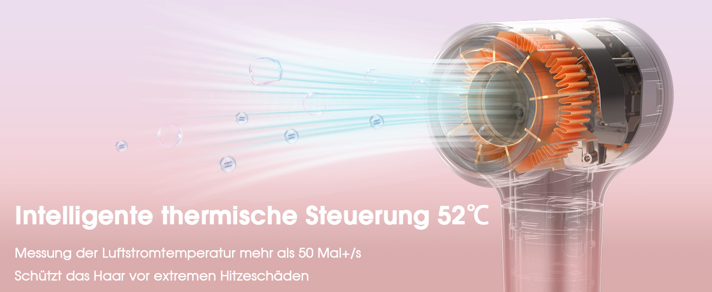 Професійний фен для волосся з дифузором та плазмою (400 млн іонів), безщітковий мотор 110 000 об/хв, низький рівень шуму 57дБ, Rose Gold