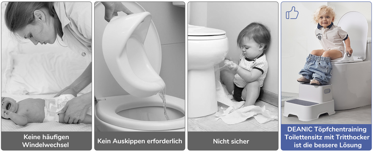 Унітаз дитячий з драбинкою та підставкою Deanic (Сірий) для дітей від 1 до 6 років + 2 подушки та щітка