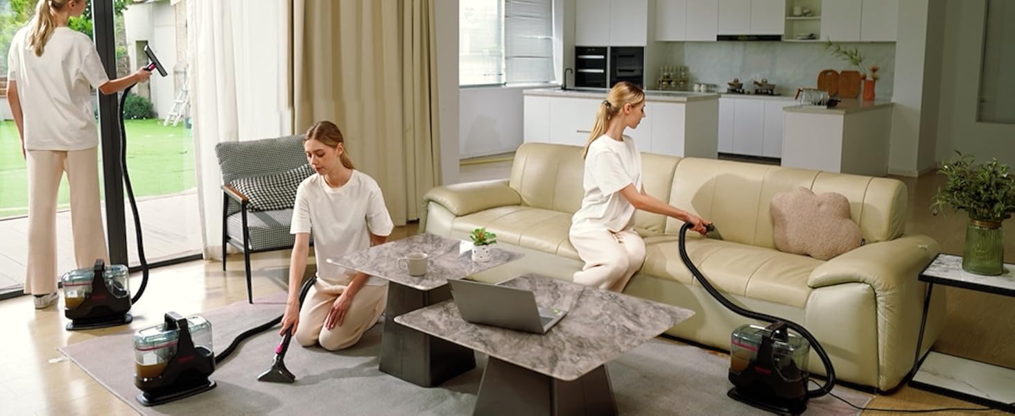 WECLEAN C3: Пилосос для миття підлоги 600W, 18kPa, для килимів, диванів, вікон, дзеркал, автомобілів (чорний/рожевий)