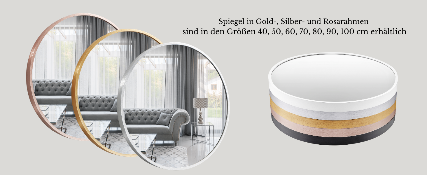 Круглий настінний дзеркало GOLD&CHROME UNIQUE DESIGN чорного кольору - 50 x 50 см, для ванної кімнати та макіяжу, з алюмінію, декоративне, велике, 2 роки гарантії