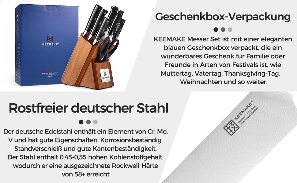 Набір кухонних ножів Keemake 8 предметів з бруском: кухонні ножі, ніж для хліба, ніж для м'яса. Набір ножів для кухні, 8 шт.