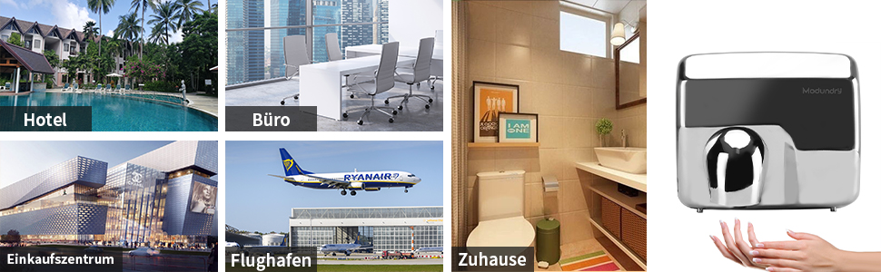 Електричний сушар для рук автоматичний, високошвидкісний, нержавіюча сталь, 2300W, настінний монтаж, сушка за 8-10 секунд, для комерційних туалетів