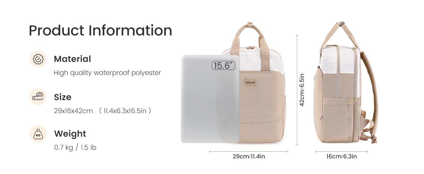 Сумка-рюкзак LOVEVOOK для жінок, 15.6 дюймів, для ноутбука, шкільний, підлітковий, елегантний, для подорожей, для дівчаток, водонепроникний, для роботи, для навчання, універсальний, бежевий, хакі