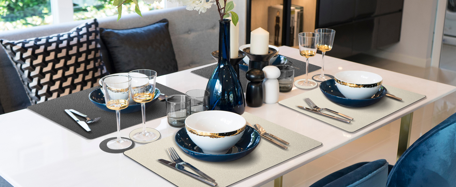 Набори підставки під тарілки 6 шт. з екошкіри, 43x30 см (червоний/бежевий)