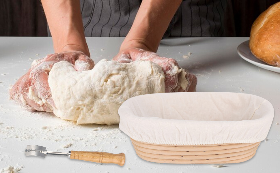 Набір для бродіння та випікання хліба: корзинка 25 см, набір 7 предметів, скляна тара 700 мл, 100% натуральний ротанг