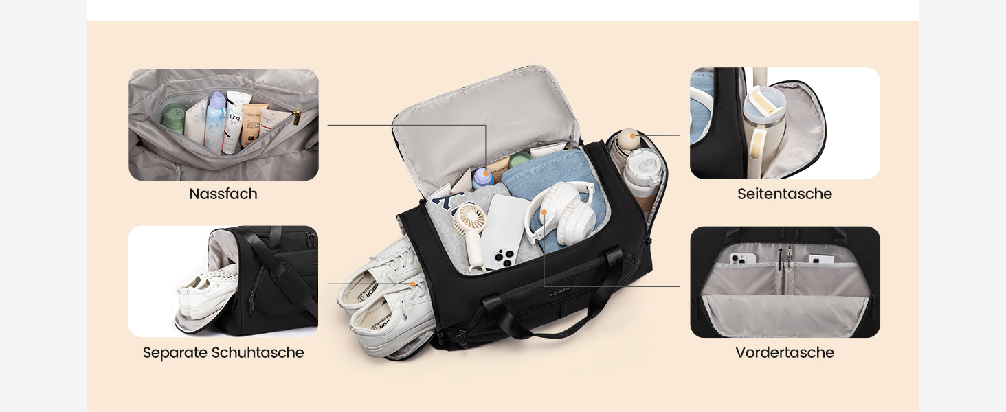 Спортивна сумка LOVEVOOK для жінок, 30л: туристична, для басейну, сауни, гімнастики, подорожей, з відділенням для взуття та мокрих речей, водонепроникна, 45x24x28см