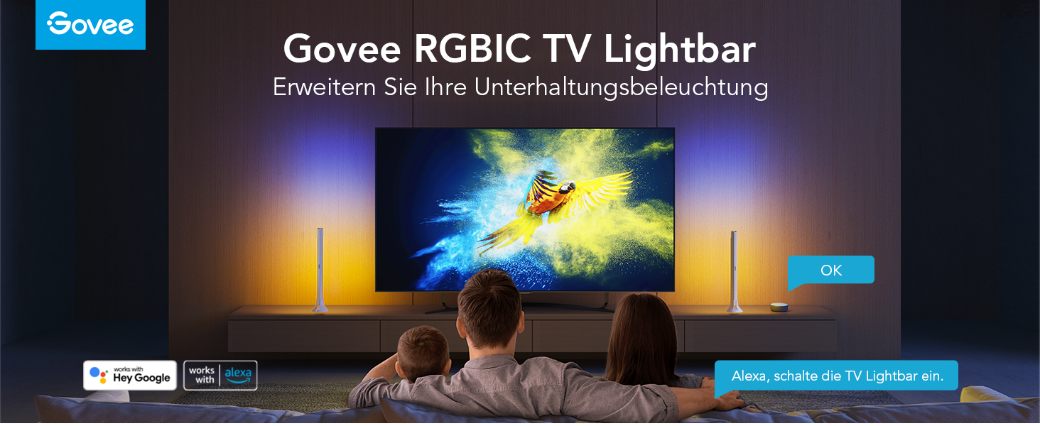Розумна підсвітка для телевізора Govee RGBIC LED TV Lightbars з подвійними світлодіодами, для ТВ 45-70 дюймів, білий