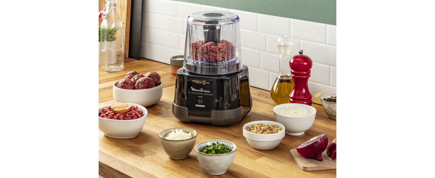 Подрібнювач Moulinex La Moulinette Ultimate, електричний, 1000 Вт, 350г/550мл, 5 функцій, чорний (DP810810)