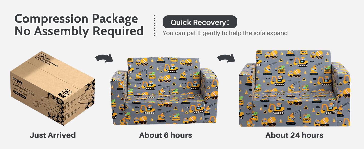 Дитяче диван-ліжко BEJOY 2 в 1: диванчик та крісло, Sherpa, сірий з машинками для дитячої кімнати, подарунок