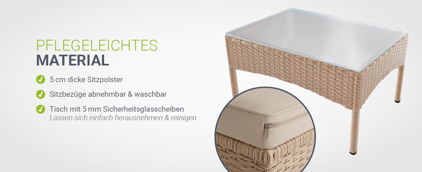 Садовий набір меблів Juskys Fort Myers з ротангу (кремовий) на 4 особи: диван, 2 крісла, стіл, подушки - вуличні меблі для балкона та саду