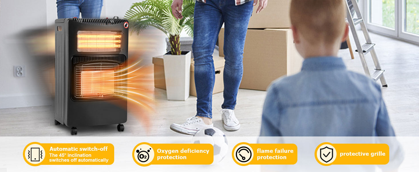 Газовий обігрівач Jiubiaz 4200W з електричним підігрівом 1260W, інфрачервоний керамічний нагрівач, газовий нагрівач з регулятором тиску газу, шлангом, газовим обладнанням, сумісний з балонами бутан/пропан до 15 кг