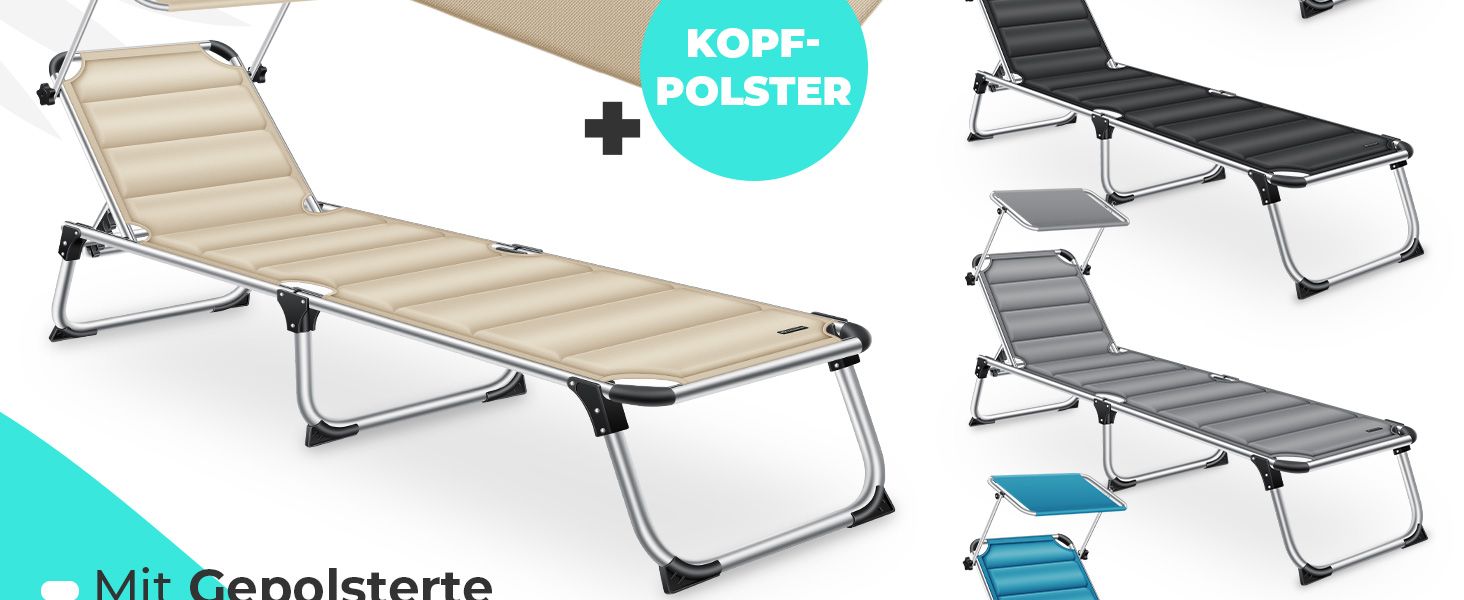 Шезлонг KESSER® Sun з дахом для саду: регульована спинка, зручна лежача поверхня, алюмінієвий каркас, портативний, антрацит (з преміум-подушкою)