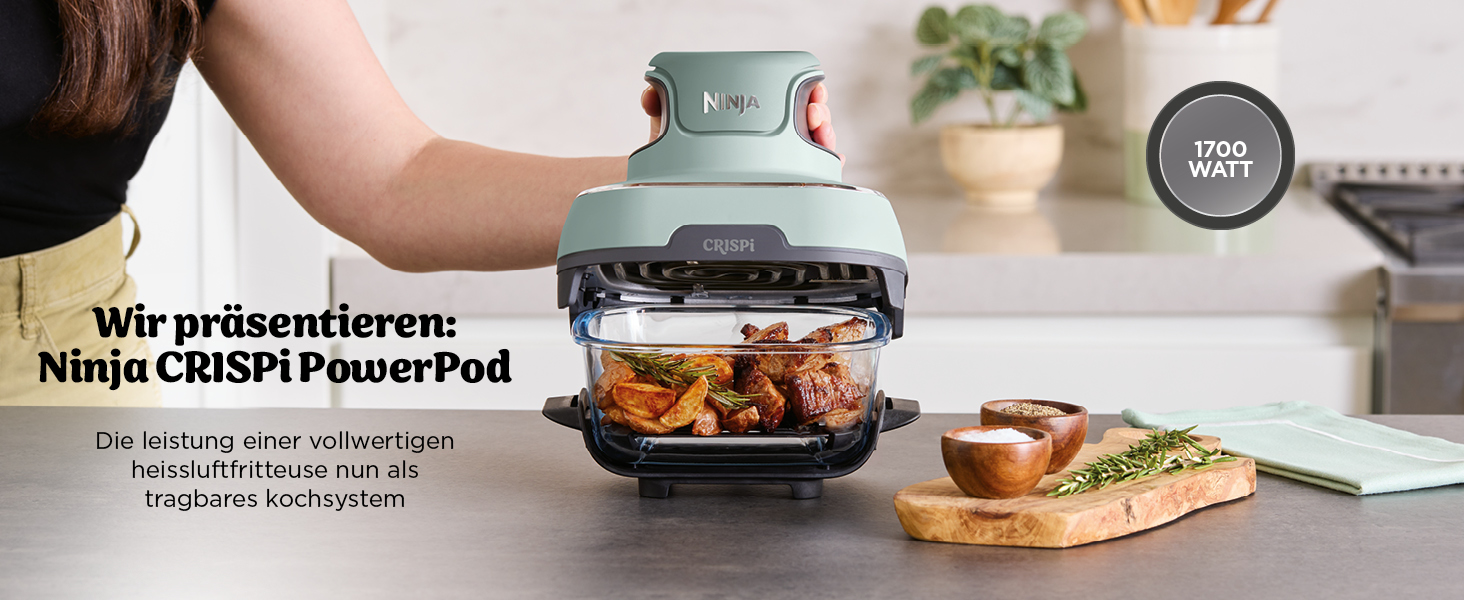 Ninja CRISPi Airfryer: Фритюрниця-конвекційна піч, 3.8 л, 4-в-1, 1700 Вт, Sage (FN101EUSTGD)