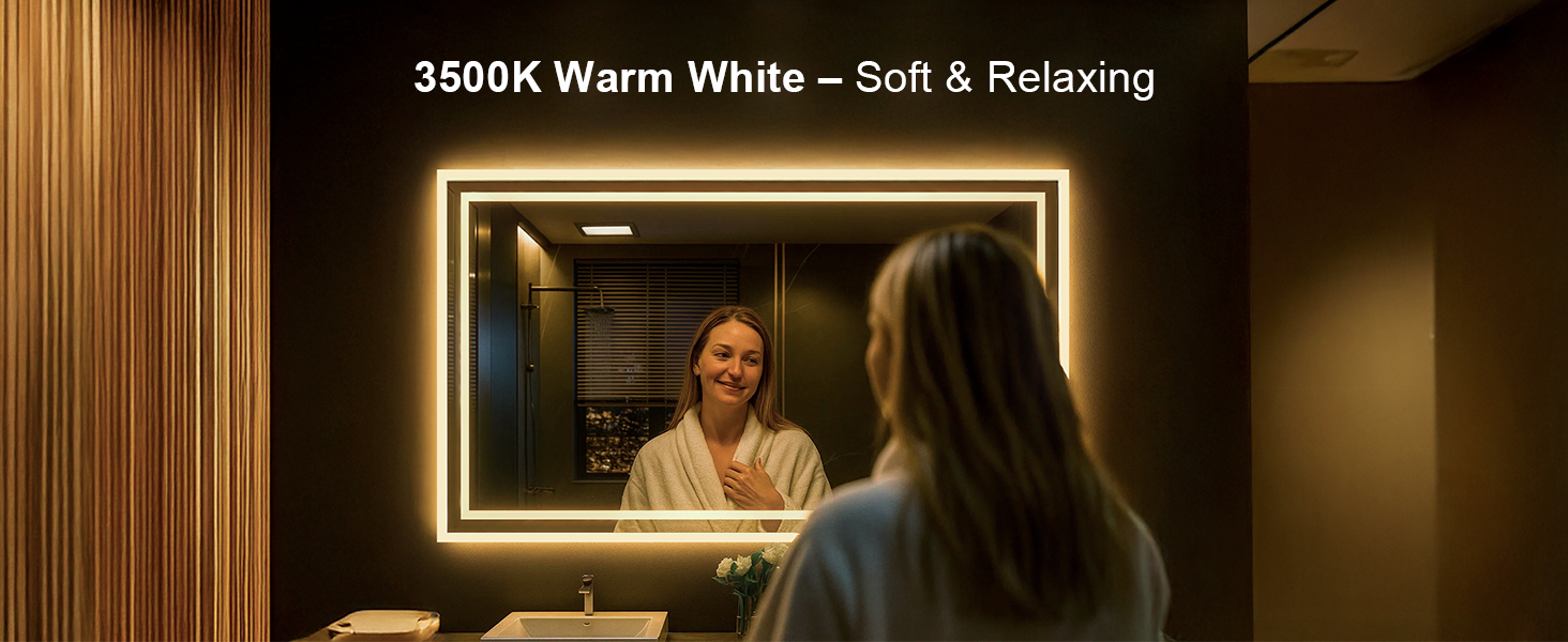 Дзеркало для ванної кімнати Youyijia з підсвічуванням, 70x50 см, з антизапарюючим покриттям, сенсорним вимикачем, 3 кольори світла, регулювання яскравості, 3500K-6500K