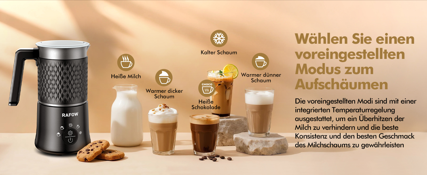 Електричний спінювач молока 5-в-1: автоматичний спінювач молока 350 мл, миється в посудомийній машині, для гарячого та холодного молока, капучино, лате, гарячого шоколаду