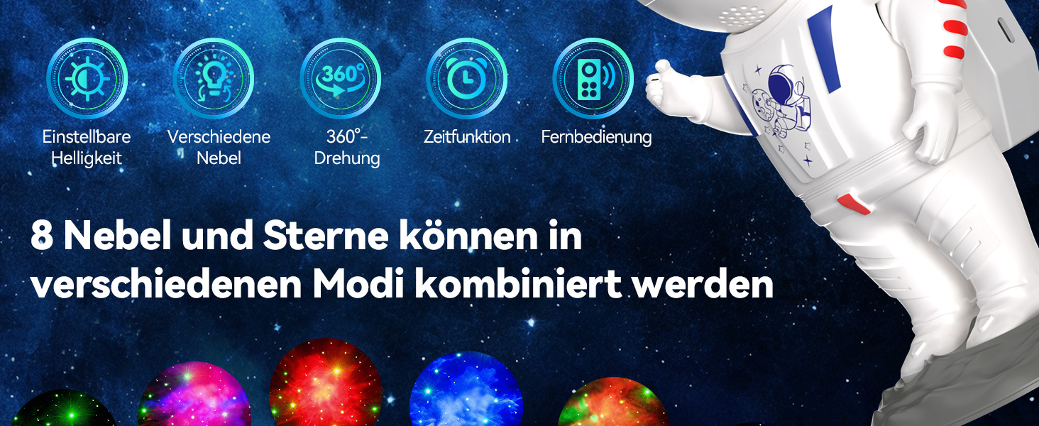 Проектор зоряного неба TechRise Astronaut: LED нічник з ефектом космосу, таймером та дистанційним керуванням, білий
