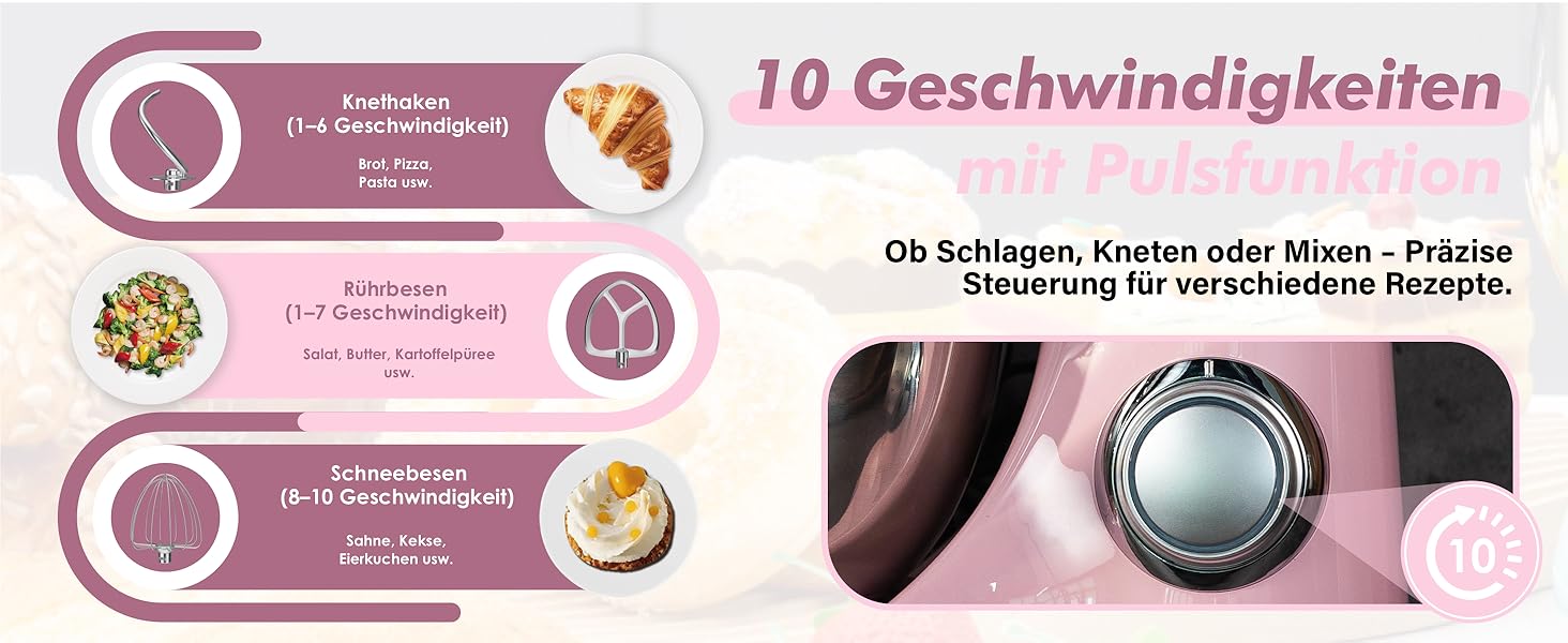 Кухонна машина Kitchen in the box рожевого кольору 6 л з 2 чашами по 3,5 л, 10 швидкостей, міксер з гаками та вінчиками