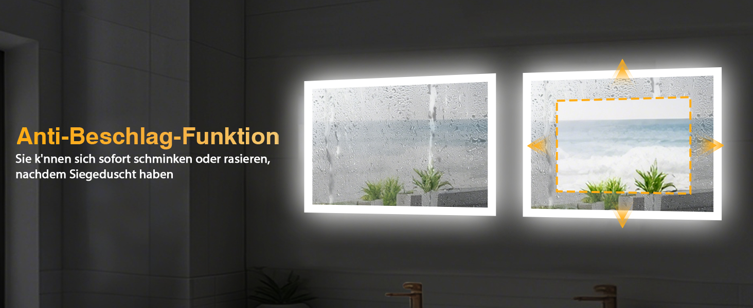 Дзеркало для ванної кімнати з підсвічуванням LED, антизапар, 2 кольори світла (3000K/6500K), нахильний вимикач, прямокутне, 45x60 см