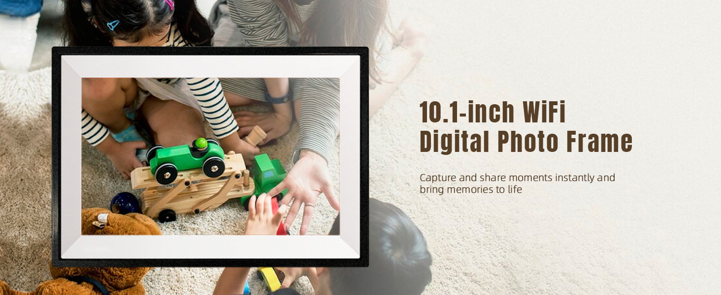 Цифровий фоторамка Aorpdd з Wi-Fi, 10.1 дюйма, HD IPS, сенсорний екран, 32GB, автоматичне обертання, Frameo App, чорний