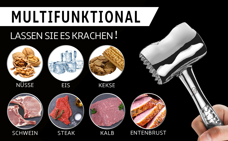 Ніж для відбивання м'яса з нержавіючої сталі | Оригінальний дизайн | Подвійний молоток для відбивання відбивних, котлет, стейків | М'ясний молоток з 5-річною гарантією | Серія подарунків Love Edition