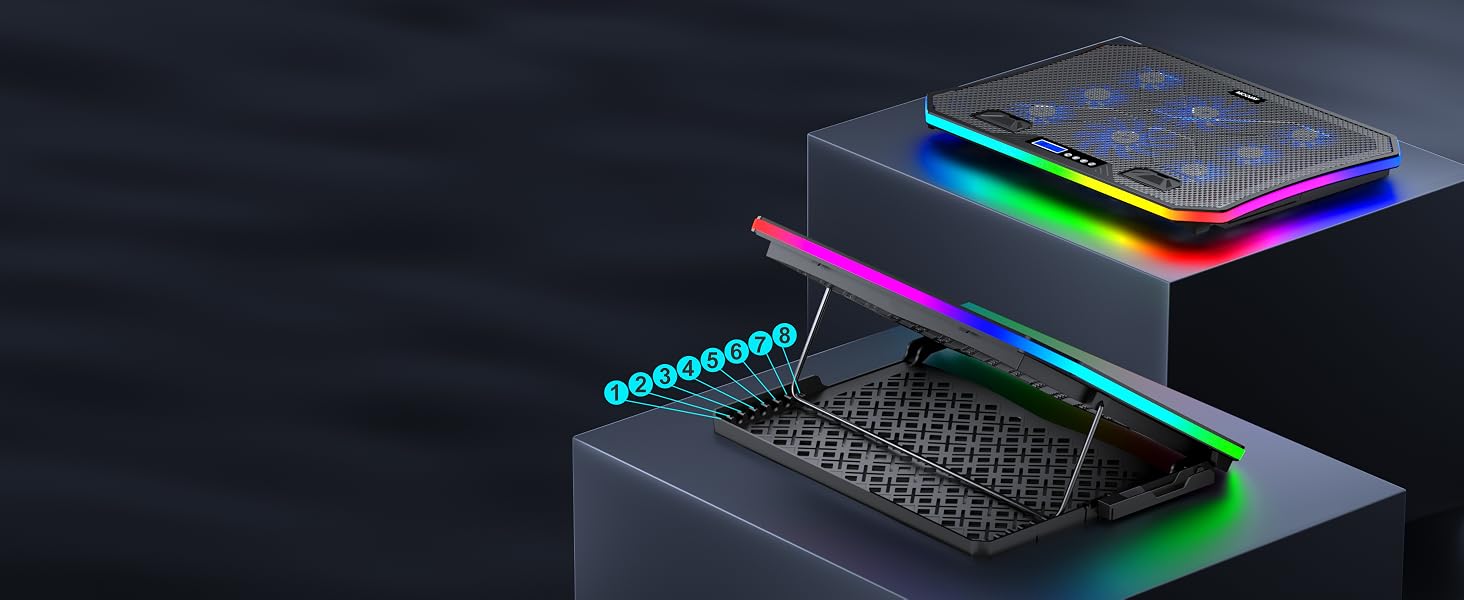 Охолоджувач для ноутбука RGB Gaming — підставка з вентиляторами для ігрового ноутбука, для столу та колін