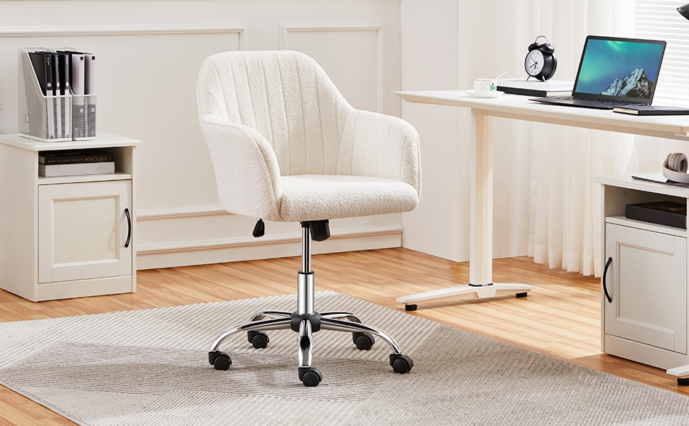 Крісло Yaheetech для дому та офісу: регульоване, обшите велюром, до 136 кг, колір слонова кістка