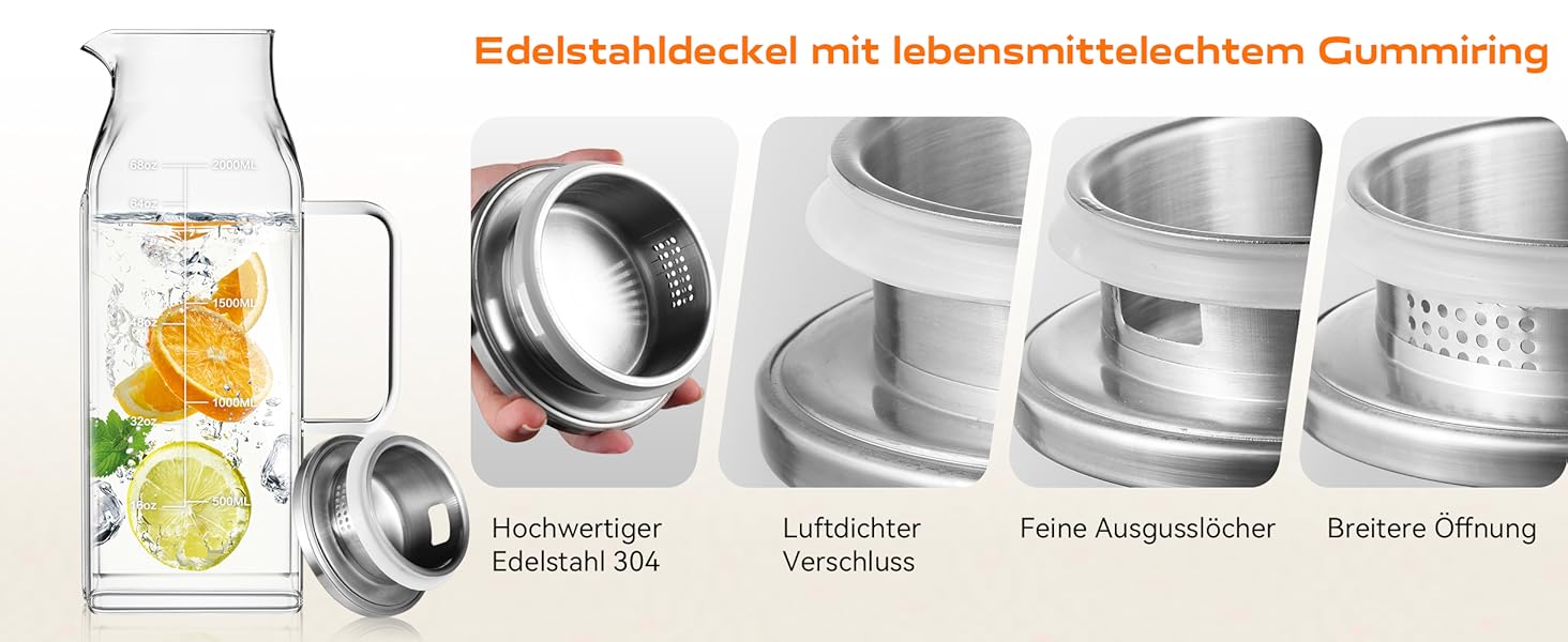 Скляна карафа Aofmee 2 літри з кришкою: для води, соку, айс-ті