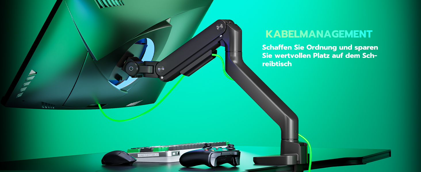 Кріплення для монітора ARES WING з USB A/C, кріплення для монітора, 17-49 дюймів, вантажопідйомність 20 кг, газ-амортизатор, VESA 75/100 мм, чорний
