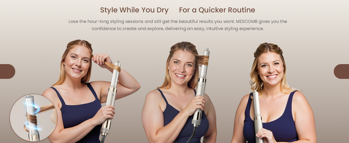 Мультистайлер для волосся 5 в 1 MESCOMB: високошвидкісний фен, круглий брашинг та автоматичний курлер для об'єму, локонів і випрямлення, колір шампань-золото
