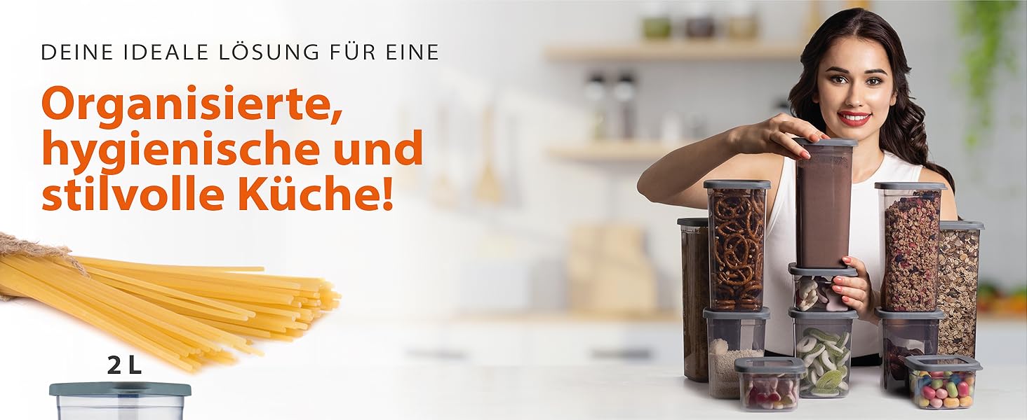 Набір контейнерів для зберігання продуктів [12 шт] антрацит - стекові та економні для кухні. Герметичні скляні банки для борошна, контейнери для їжі, 12 шт.