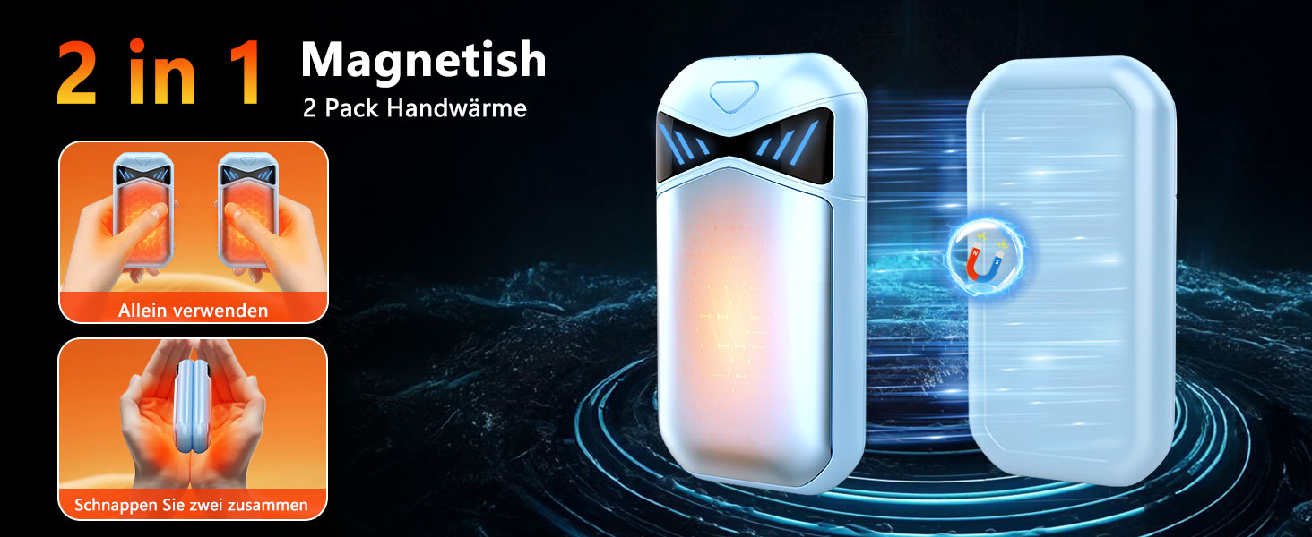 Електричні грілки для рук DDKJ, 2 шт., 7000mAh, з магнітом, 3 режими нагріву до 55°C, для дітей, чоловіків, жінок (блакитні)