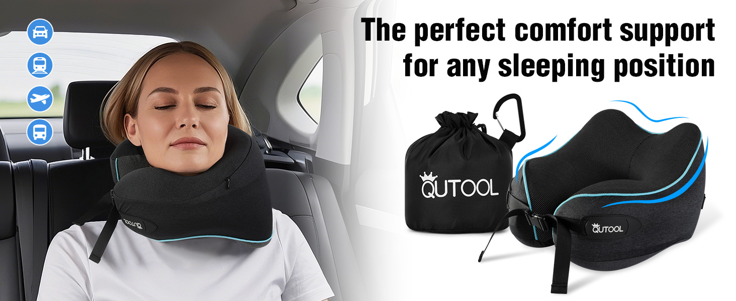 Подушка для шиї у літак з Memory Foam, регульовані ремені, дихаючий чохол, підтримка шиї для подорожей (літак, авто, поїзд). У комплекті: чохол для зберігання з гачком
