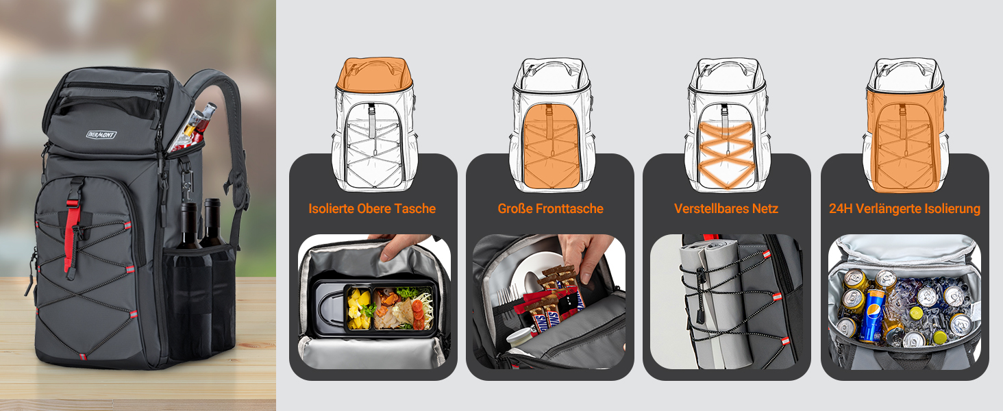 Рюкзак-холодильник Overmont 30L - ізольована сумка-холодильник для пікніків, кемпінгу, пляжу. Чорний