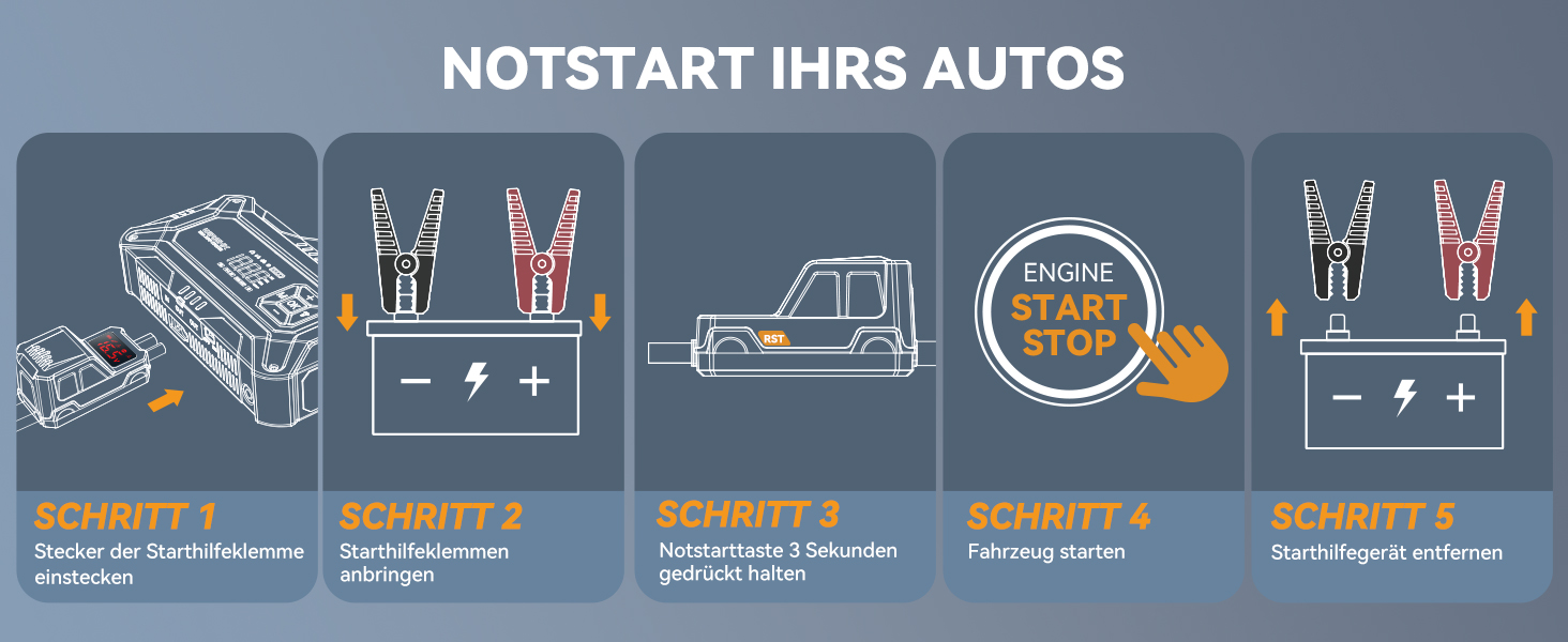 Портативний пусковий пристрій 8000A з повітряним компресором 160 PSI для бензинових та дизельних двигунів (до 10л), з дисплеєм та аварійною світлодіодною лампою