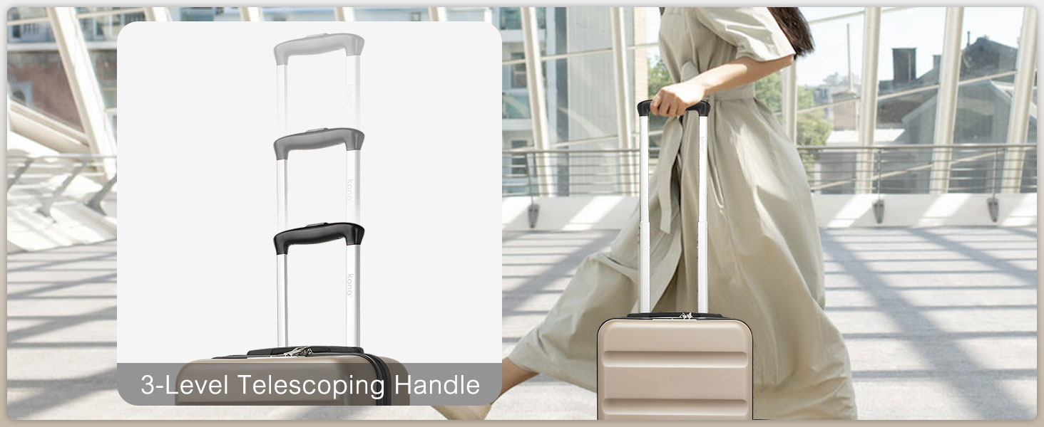 Набір валіз KONO 3 шт. (M-L-XL) з ABS+PC, розширювані, з TSA-замком та 4 колесами, золотий