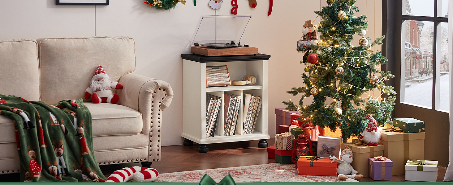 Стійка для програвача LELELINKY: полиця для 200 платівок, дерев'яний стіл для вітальні, спальні, офісу, білий