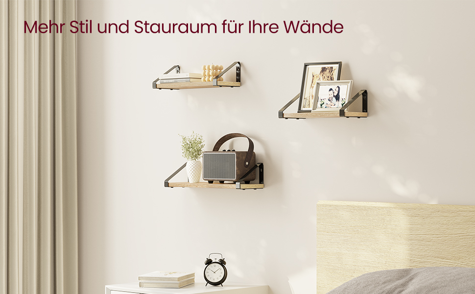 Настінна полиця VASAGLE, комплект з 6 шт., полиці-дошки, 2 способи монтажу, 30/35/40 см, для вітальні, кухні, кабінету, ванної кімнати, вінтажний коричневий + матовий чорний