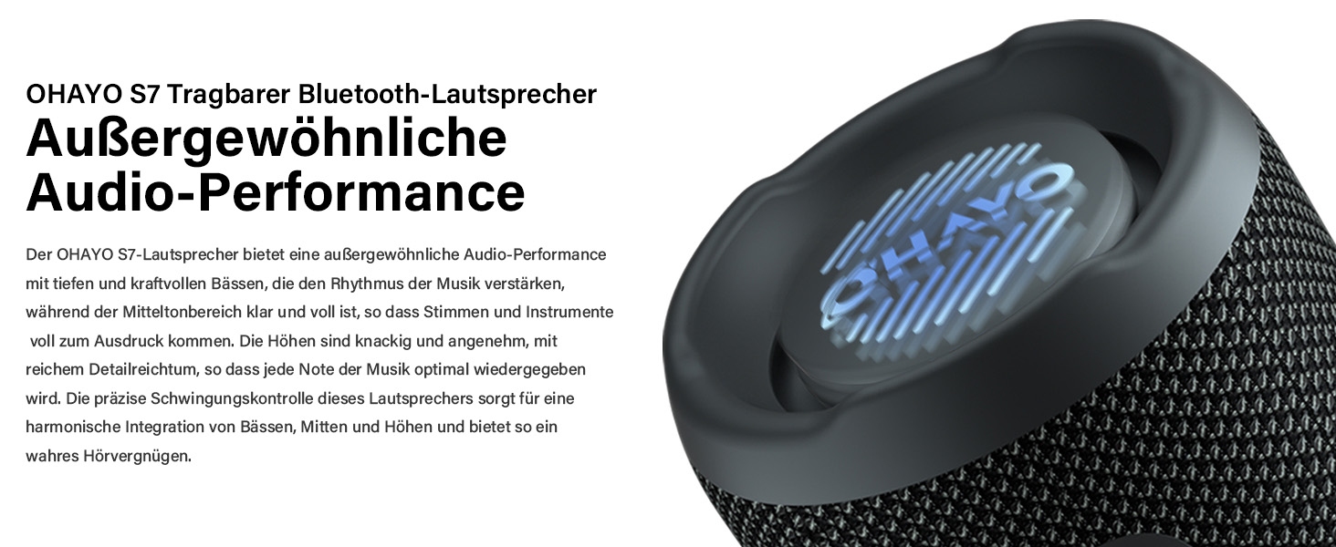 Портативна Bluetooth колонка OHAYO 24W з RGB підсвічуванням, басами, IPX7, 30 годин роботи, мікрофоном, для відпочинку на природі (чорна)