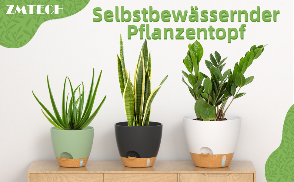 Набір горщиків для квітів ZMTECH 25 см з підставкою, 2 шт., чорний, самополив, пластик