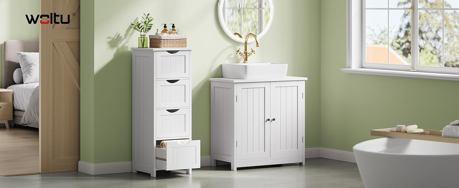 Шафка для ванної кімнати WOLTU, вузька, з 3 висувними ящиками, 32 x 30 x 81 см, для ванної, вітальні, спальні, їдальні, кухні, сучасний дизайн, білий колір, BZS123ws