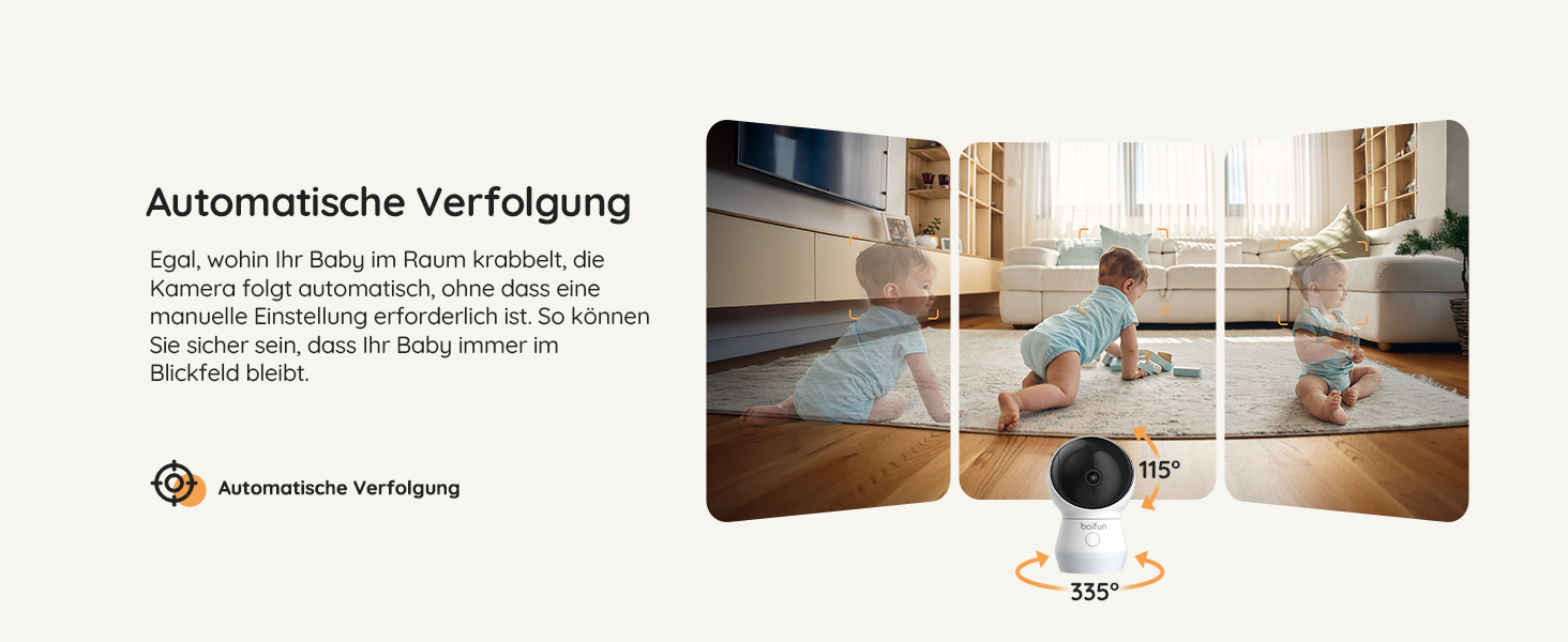 Відеоняня BOIFUN з камерою Wi-Fi 4MP, моніторинг через додаток, виявлення положення дитини, нічник, нічна зйомка, датчик руху/плачу/звуку, автотрекінг, сповіщення про вихід за межі зони