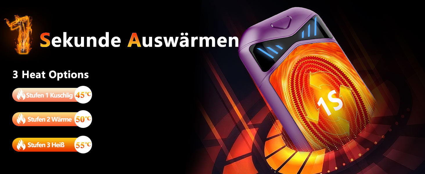 Електричні грілки для рук DDKJ 2 шт., 7000mAh, з магнітом, 3 режими нагріву до 55°C, для дітей, чоловіків, жінок, фіолетові