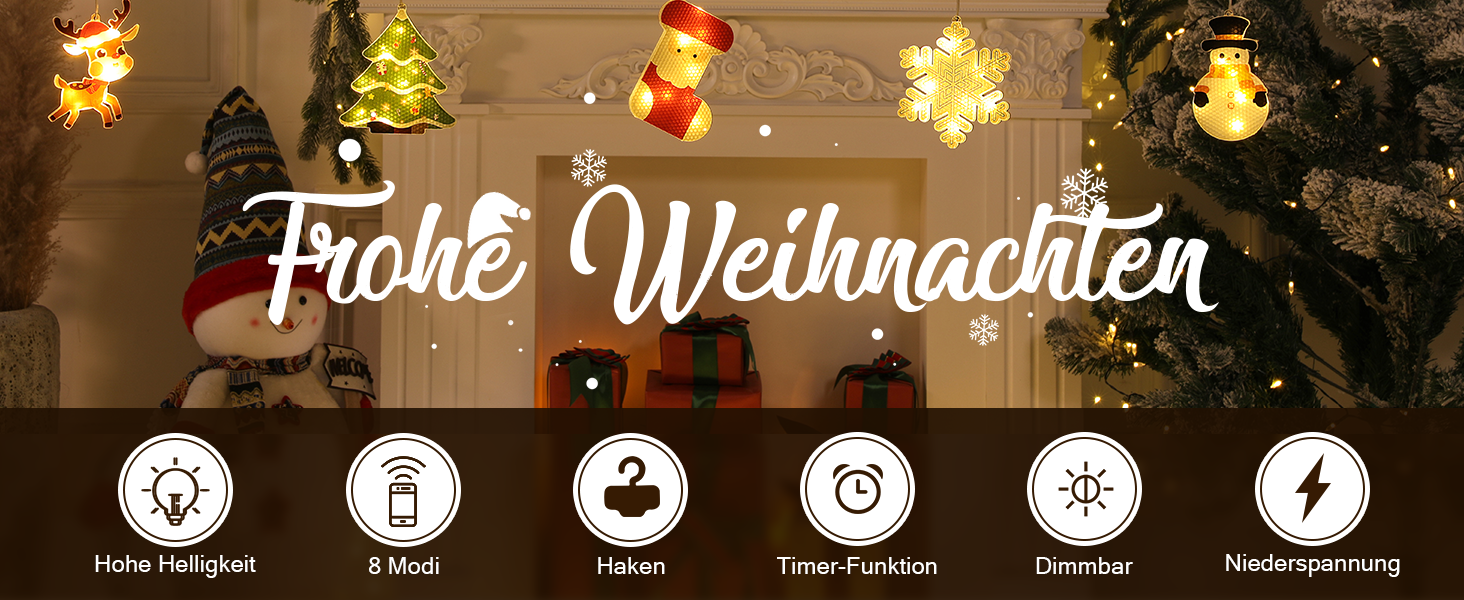 Льоново-новорічна світлодіодна штора-гірлянда Bloomwin з 3D-мотивами, 120 LED, 8 режимів, USB, тепле біле світло, для прикраси вікон та інтер'єру