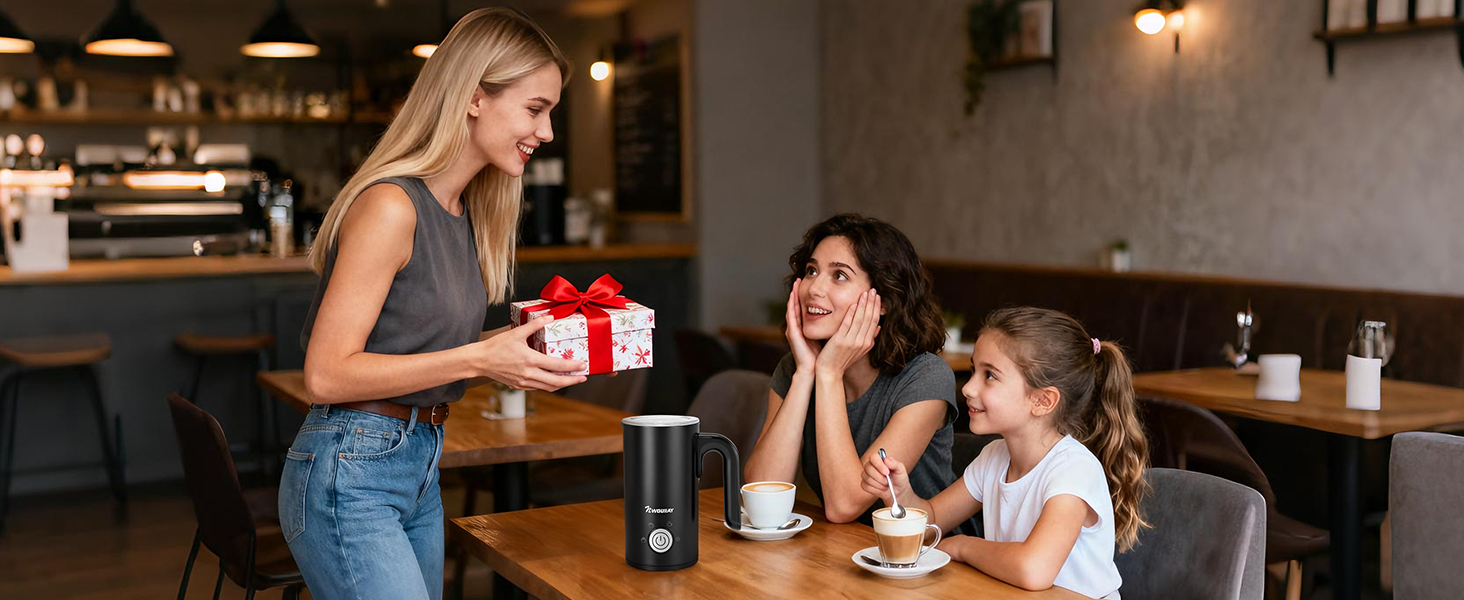 Електричний спінювач молока 5-в-1, 600W, для гарячого та холодного молока, об'єм 350 мл, з антипригарним покриттям, для капучино, лате, гарячого шоколаду (з нержавіючої сталі)